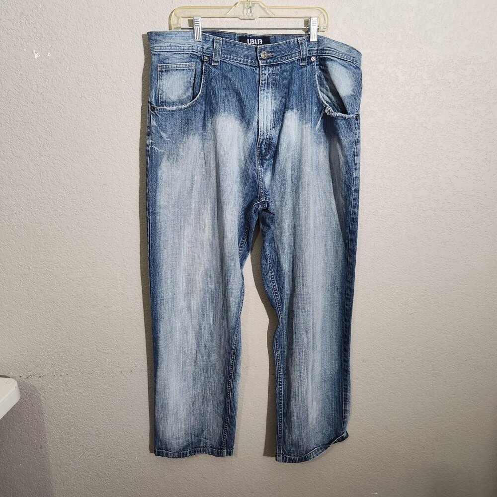 UBUG Jeans Mens 40 Blue Distressed Straight Leg Denim Pants Frayed 90s